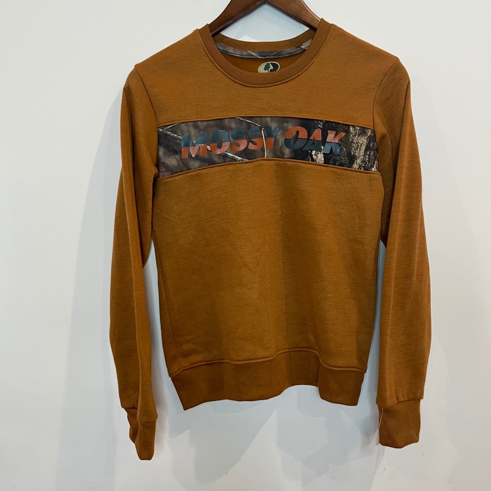 Mossy Oak Boys Brown Camo Panel Crewneck Sweatshirt Size 14/16 NWT
